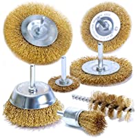 S&amp-R 7 Cepillos Metálicos Laton para Taladro Madera y Metal. Vastago 6 mm. Profesionales